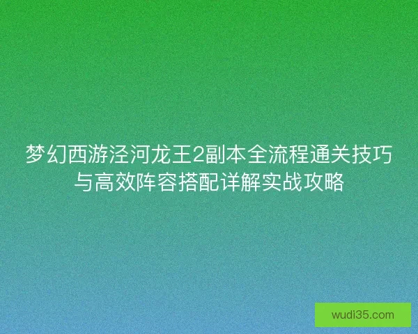 梦幻西游泾河龙王2副本全流程通关技巧与高效阵容搭配详解实战攻略
